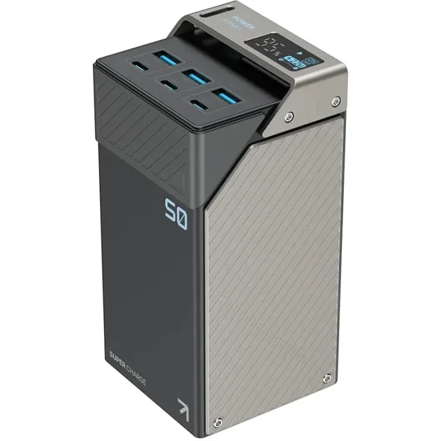 پاوربانک پاورولوژی با 3 درگاه Type-C PD و 3 درگاه USB-A توان 65W ظرفیت 50000 میلی آمپر